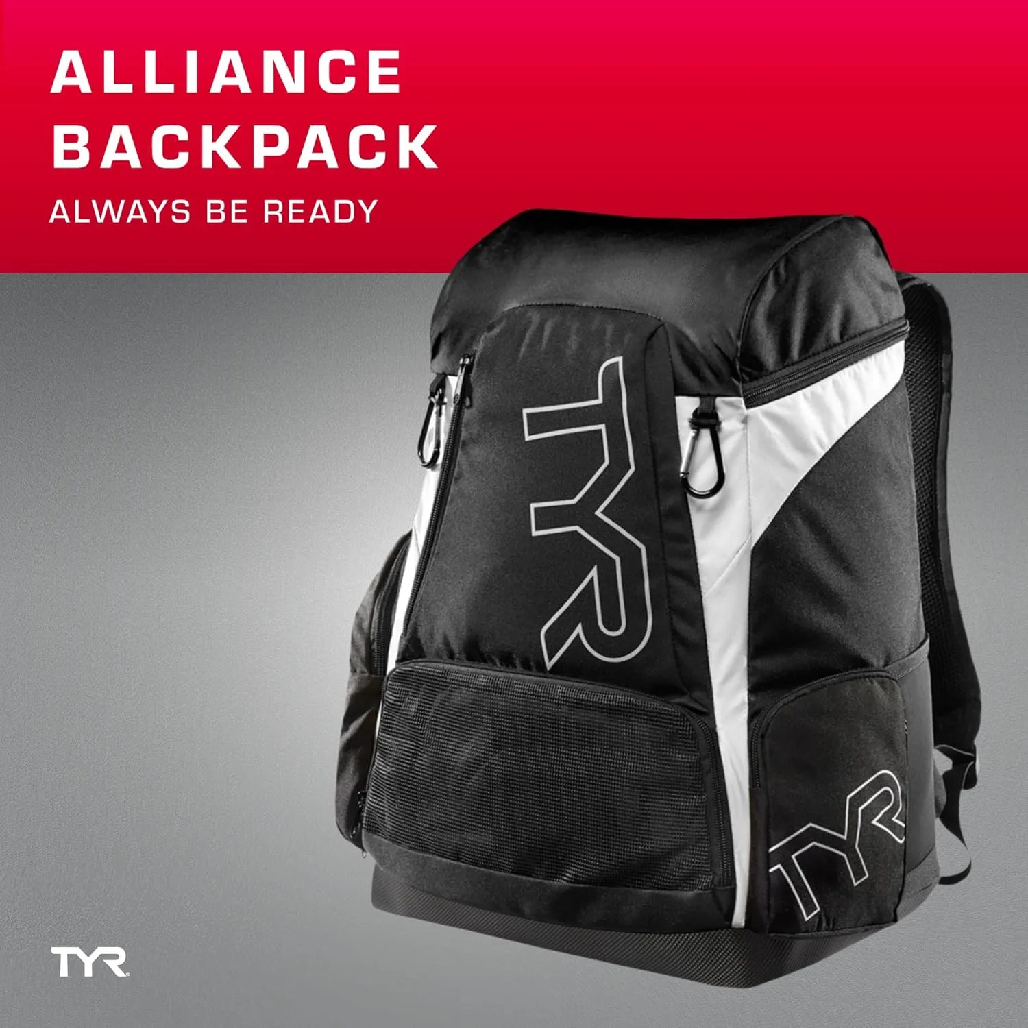 Alliance Backpack, 45L Capacity, Wet and Dry Compartments, Team Colors, White/Black Multi, 45 Liter
