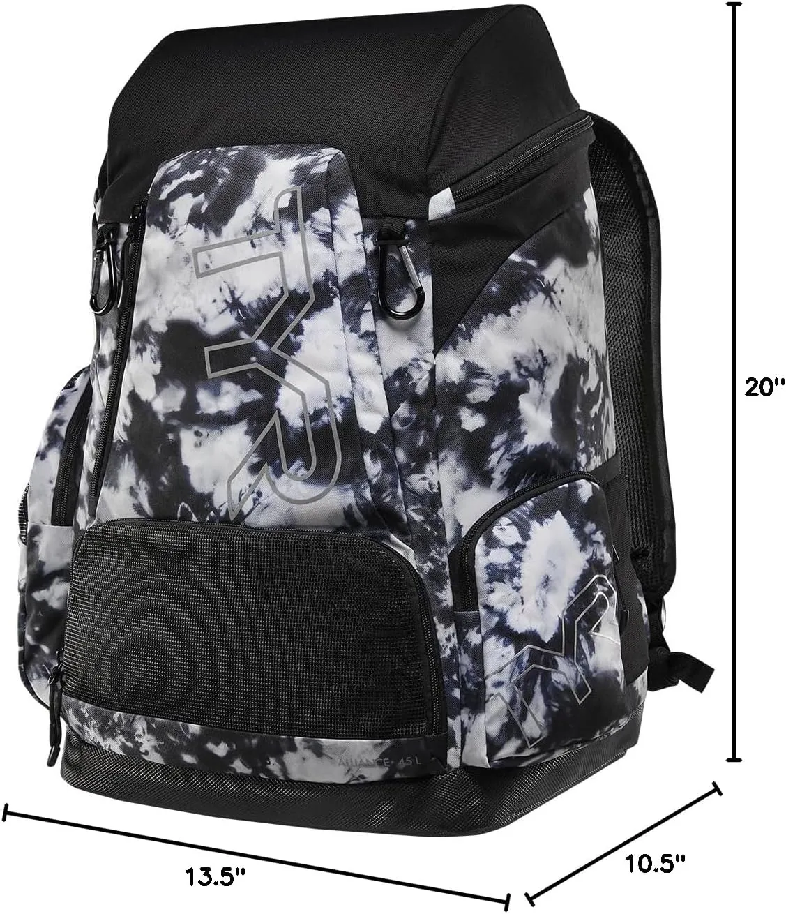 Alliance Backpack, 45L Capacity, Wet and Dry Compartments, Team Colors, White/Black Multi, 45 Liter
