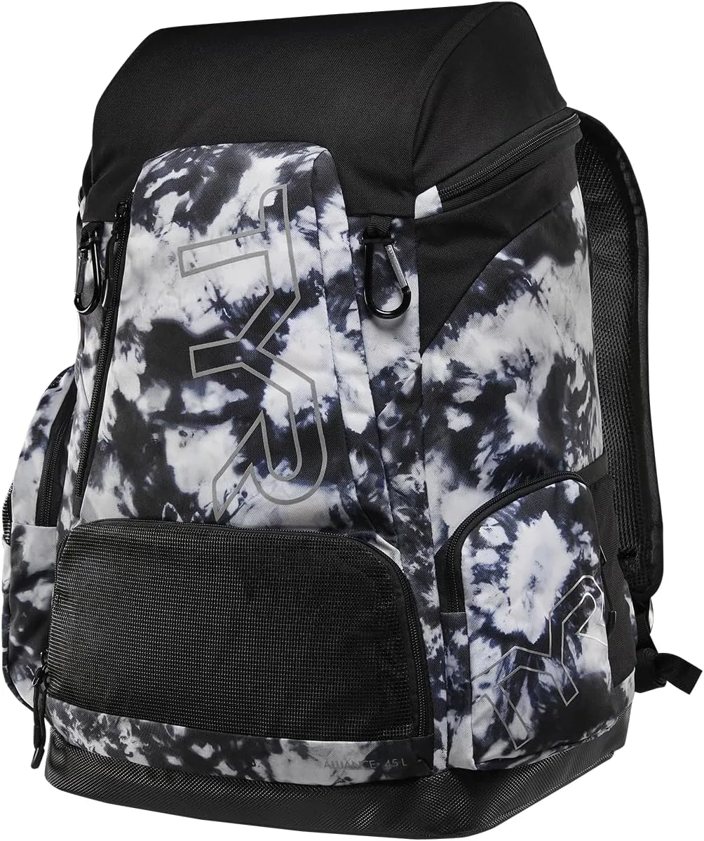 Alliance Backpack, 45L Capacity, Wet and Dry Compartments, Team Colors, White/Black Multi, 45 Liter