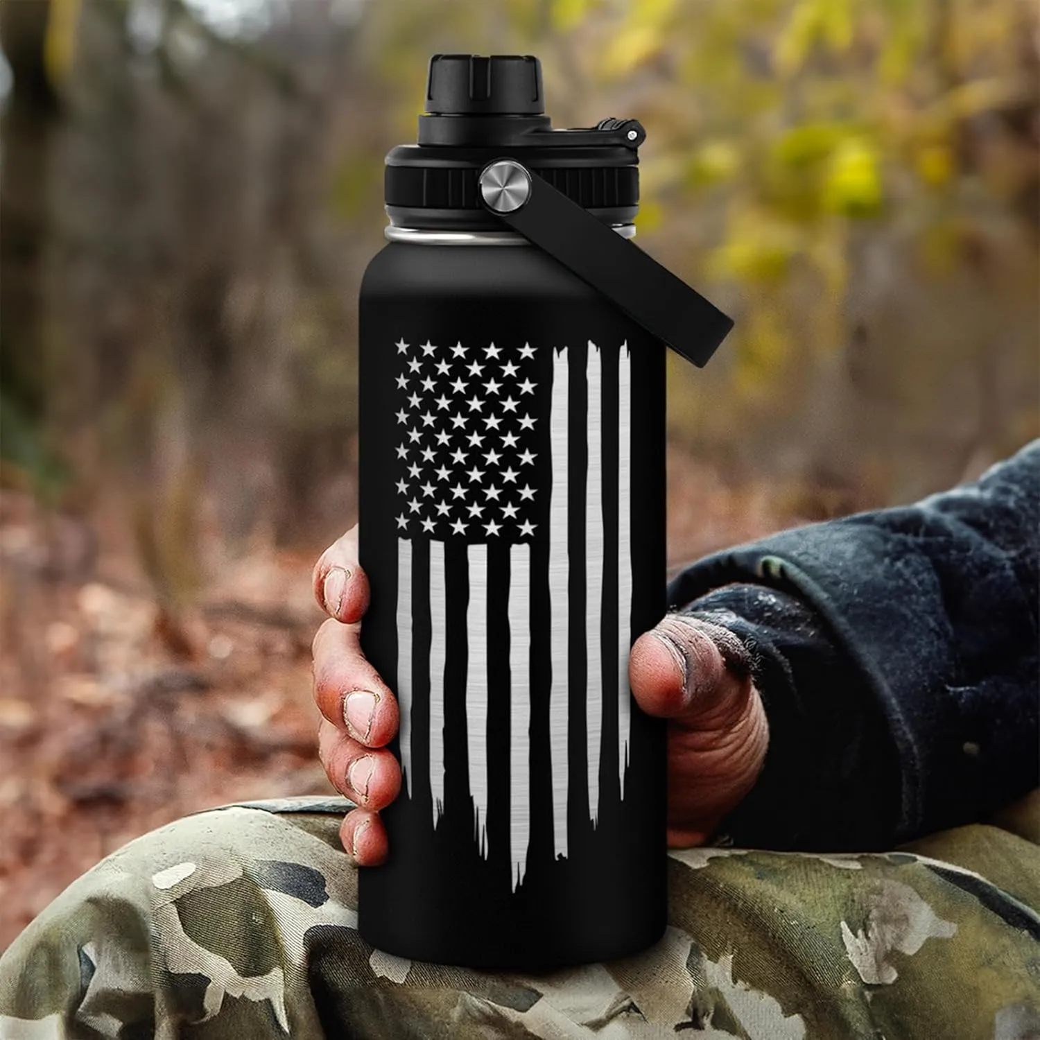 American Flag Water Bottle 32oz - SA Water Bottles Stainless Steel Insulated with Lid, America Gifts Ideas for Men Gym Sports Outdoor Workout