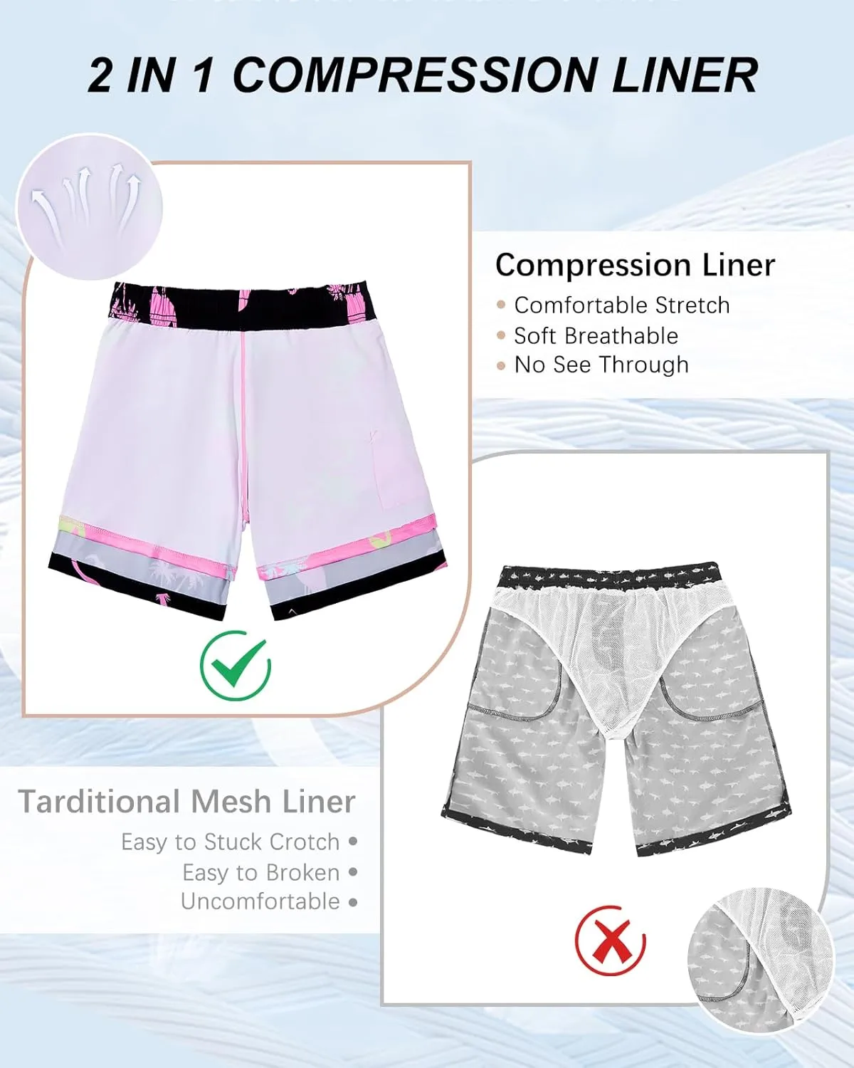 American Trends Men's Swim Trunks with Compression Liner Quick Dry Swimsuits Mens Bathing Suit Swimwear