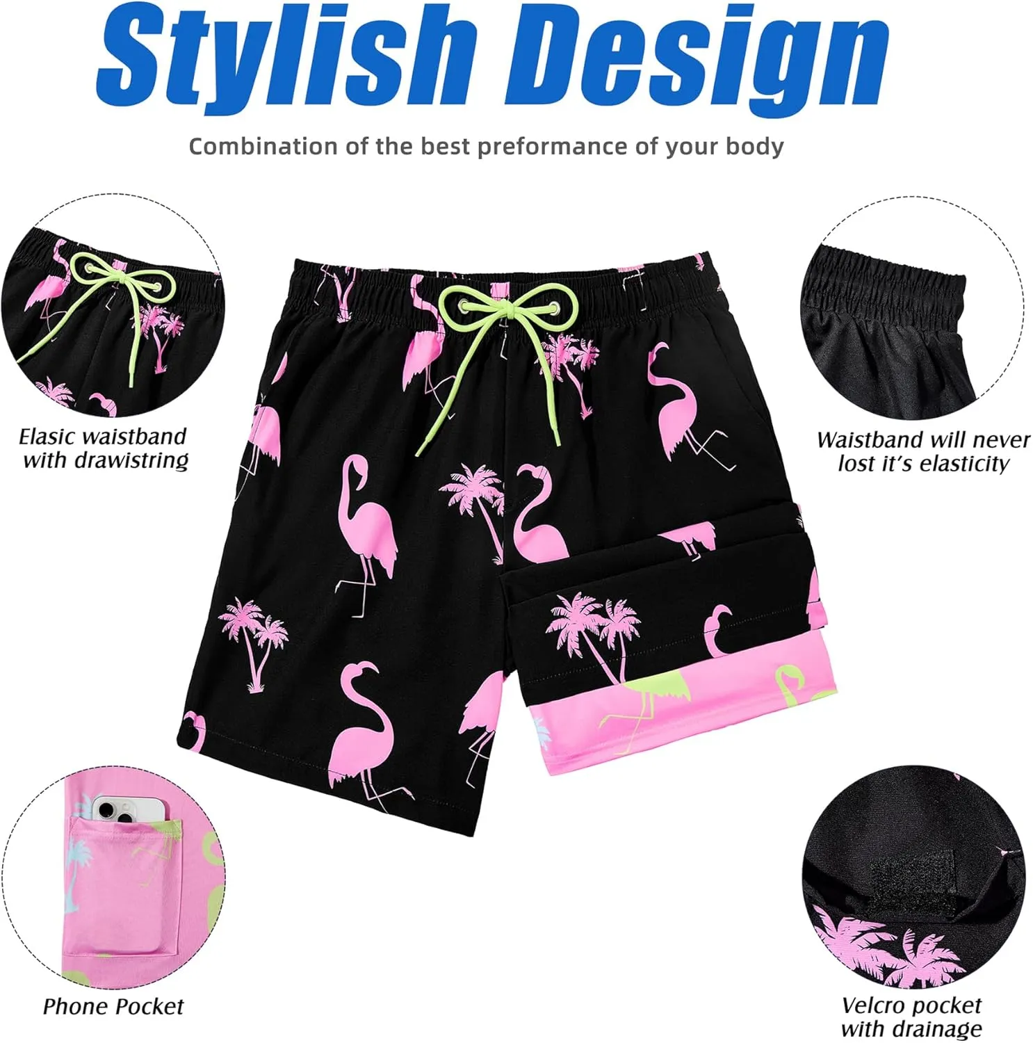 American Trends Men's Swim Trunks with Compression Liner Quick Dry Swimsuits Mens Bathing Suit Swimwear