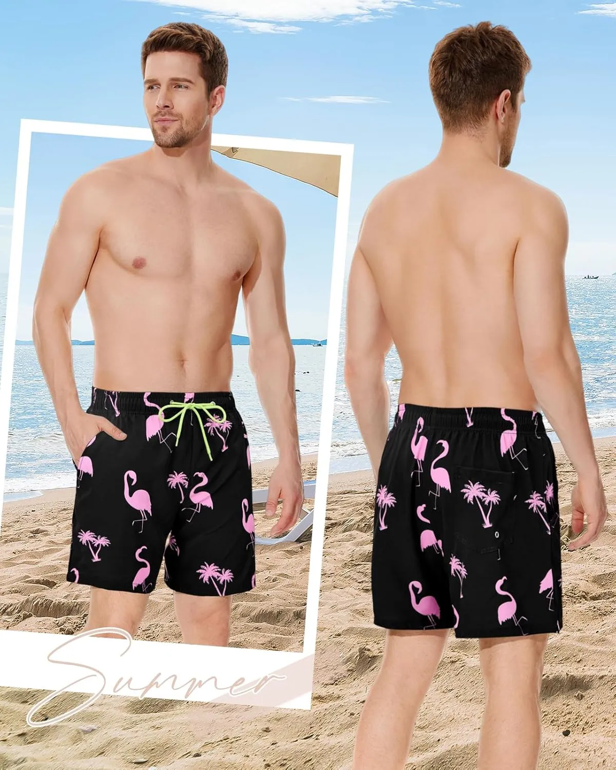 American Trends Men's Swim Trunks with Compression Liner Quick Dry Swimsuits Mens Bathing Suit Swimwear