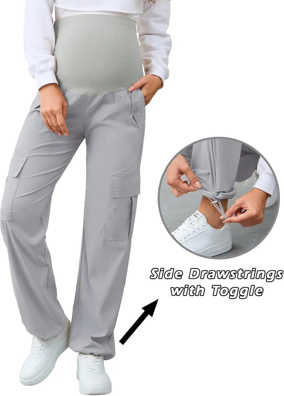 AMPOSH Women's Maternity Cargo Pants with 6 Pockets Quick-Dry Pregnancy Hiking Pants