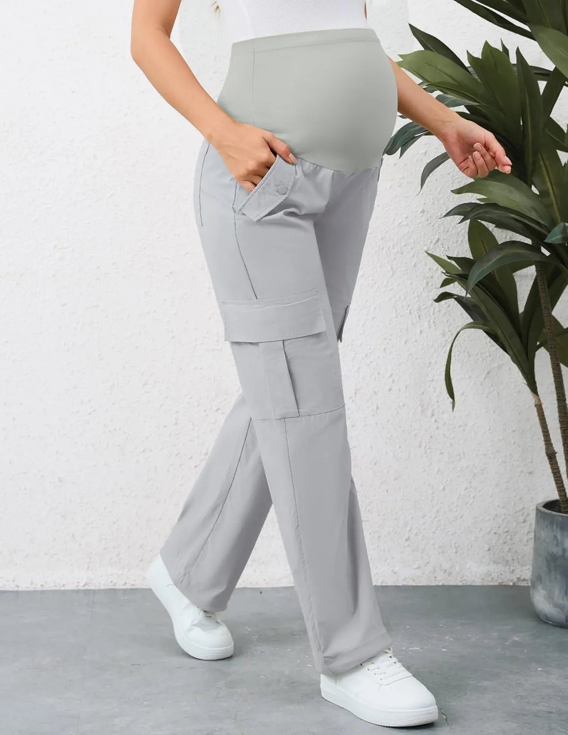 AMPOSH Women's Maternity Cargo Pants with 6 Pockets Quick-Dry Pregnancy Hiking Pants