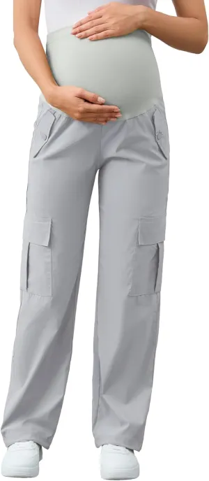 AMPOSH Women's Maternity Cargo Pants with 6 Pockets Quick-Dry Pregnancy Hiking Pants