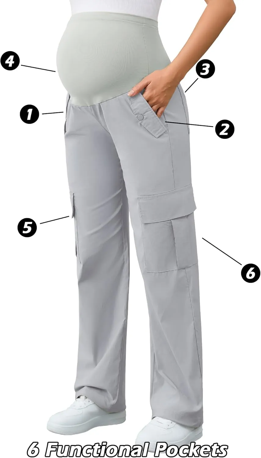 AMPOSH Women's Maternity Cargo Pants with 6 Pockets Quick-Dry Pregnancy Hiking Pants