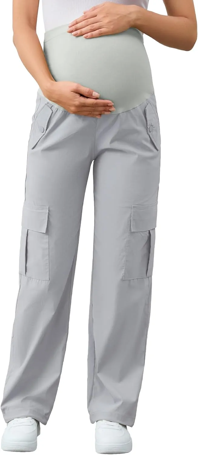 AMPOSH Women's Maternity Cargo Pants with 6 Pockets Quick-Dry Pregnancy Hiking Pants