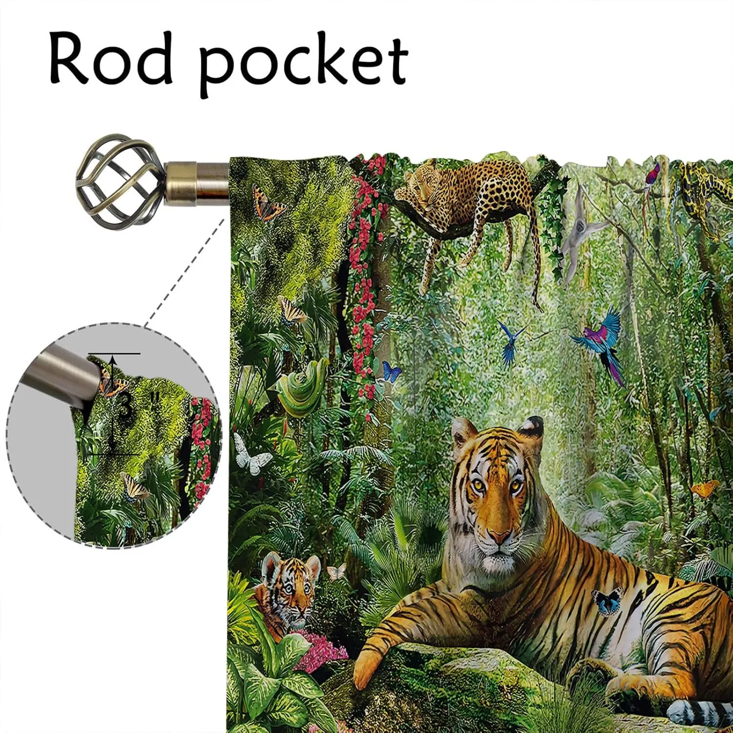 Animal Blackout Curtains for Home Decor,Forest Animal in Tropical Rainforest Landscape Rod Pocket Thermal Insulated Drapes Darkening Window Curtain for Girls Boy Bedroom Living Room 42 x 63 Inch