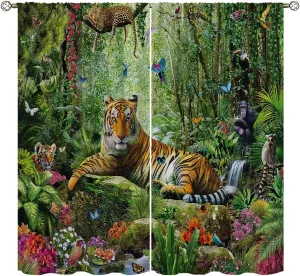 Animal Blackout Curtains for Home Decor,Forest Animal in Tropical Rainforest Landscape Rod Pocket Thermal Insulated Drapes Darkening Window Curtain for Girls Boy Bedroom Living Room 42 x 63 Inch