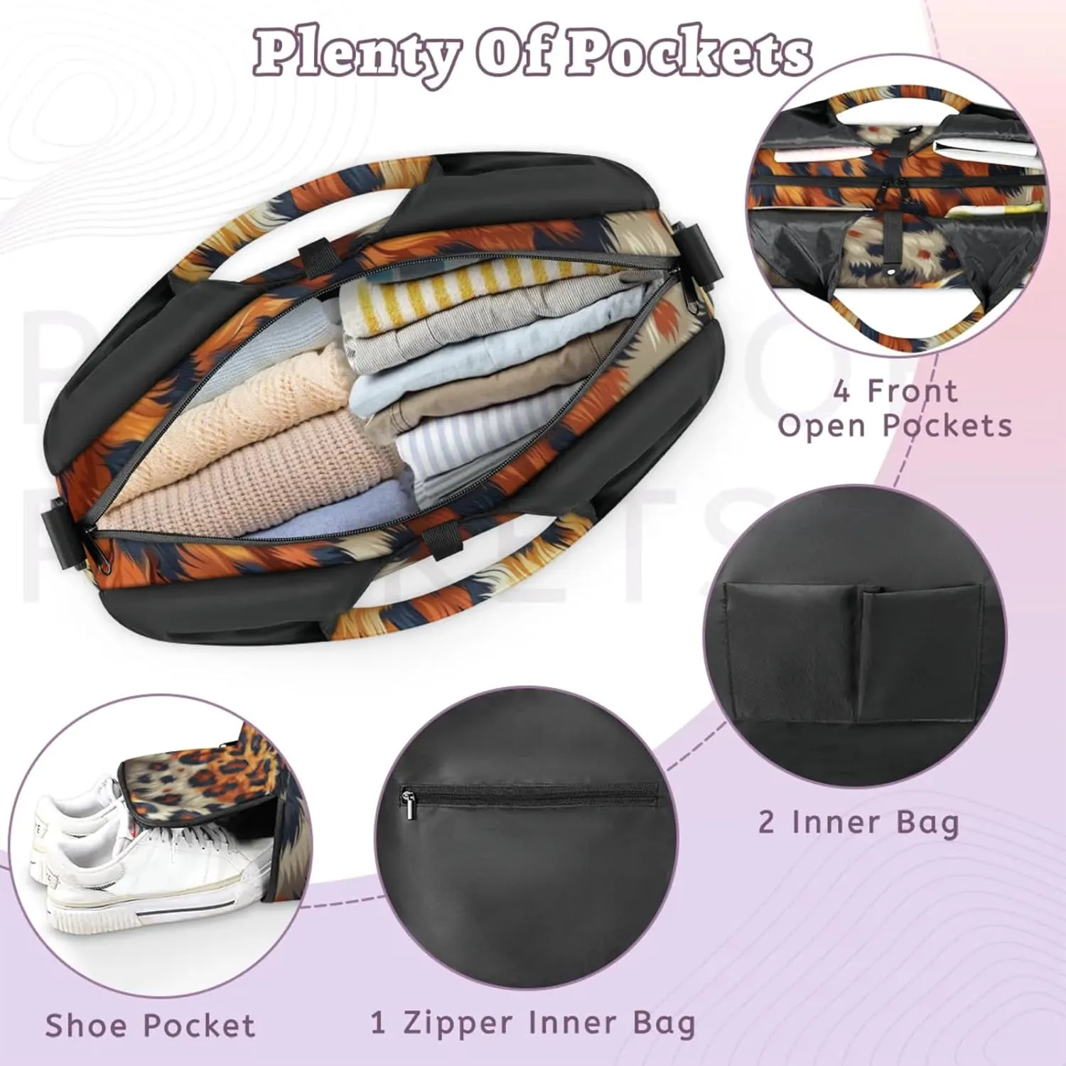 Animal Fur Pattern Gym Bag Yoga Mat Tote for Women with Shoes Compartment Lightweight Duffle Travel Carrier Wet Dry Storage Pockets Adjustable Pilates Mats Shoulder Bags for Sport Swim