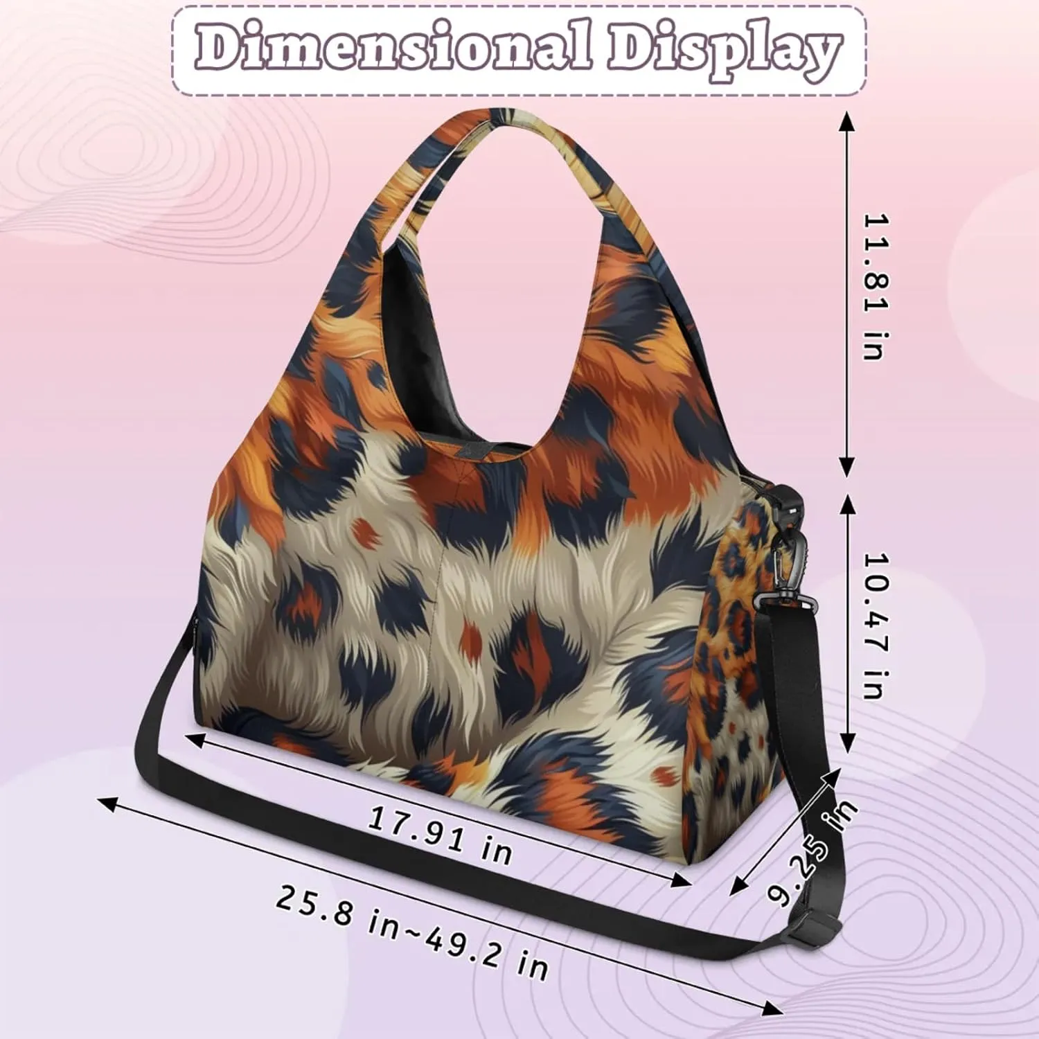 Animal Fur Pattern Gym Bag Yoga Mat Tote for Women with Shoes Compartment Lightweight Duffle Travel Carrier Wet Dry Storage Pockets Adjustable Pilates Mats Shoulder Bags for Sport Swim