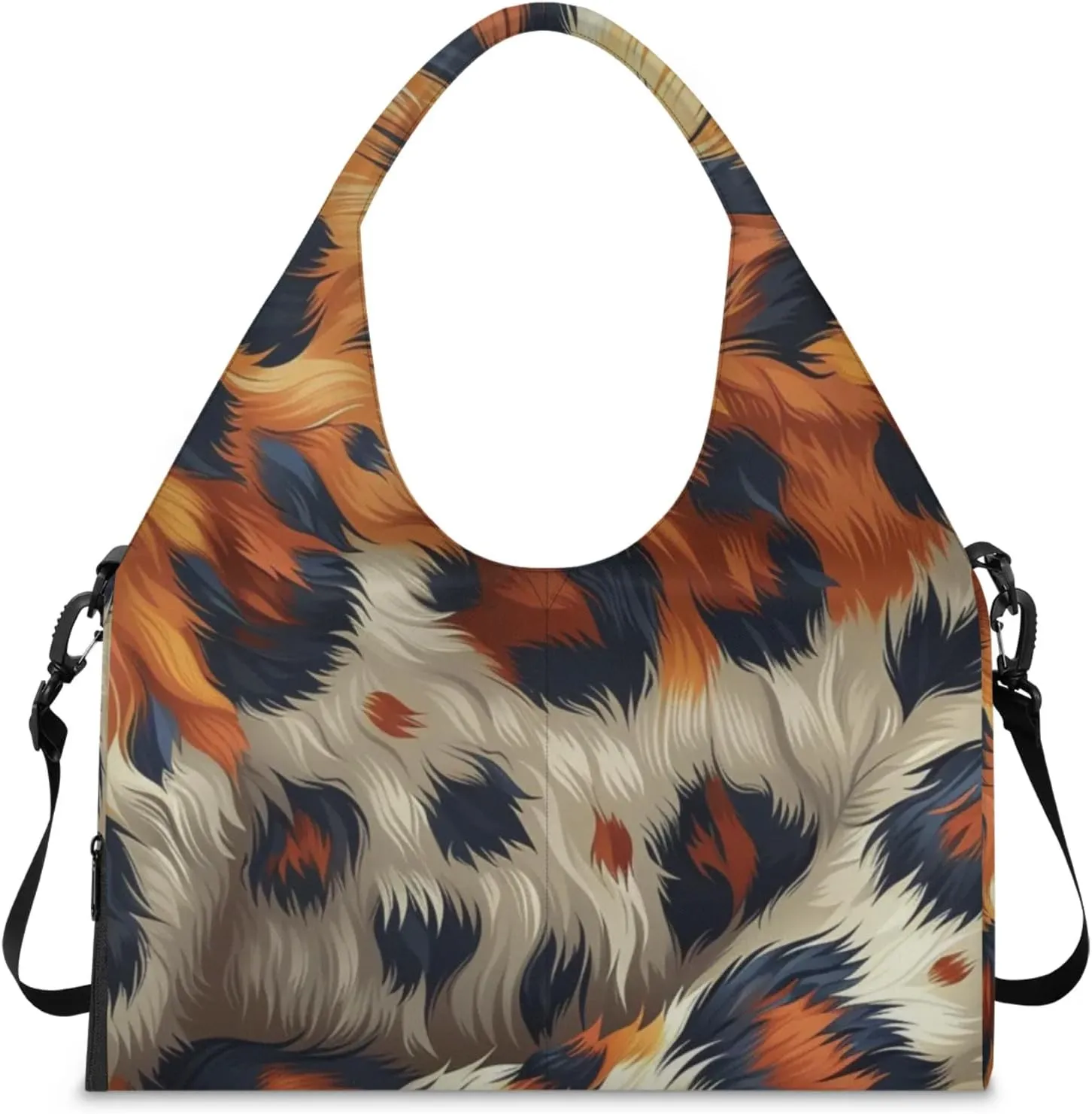 Animal Fur Pattern Gym Bag Yoga Mat Tote for Women with Shoes Compartment Lightweight Duffle Travel Carrier Wet Dry Storage Pockets Adjustable Pilates Mats Shoulder Bags for Sport Swim