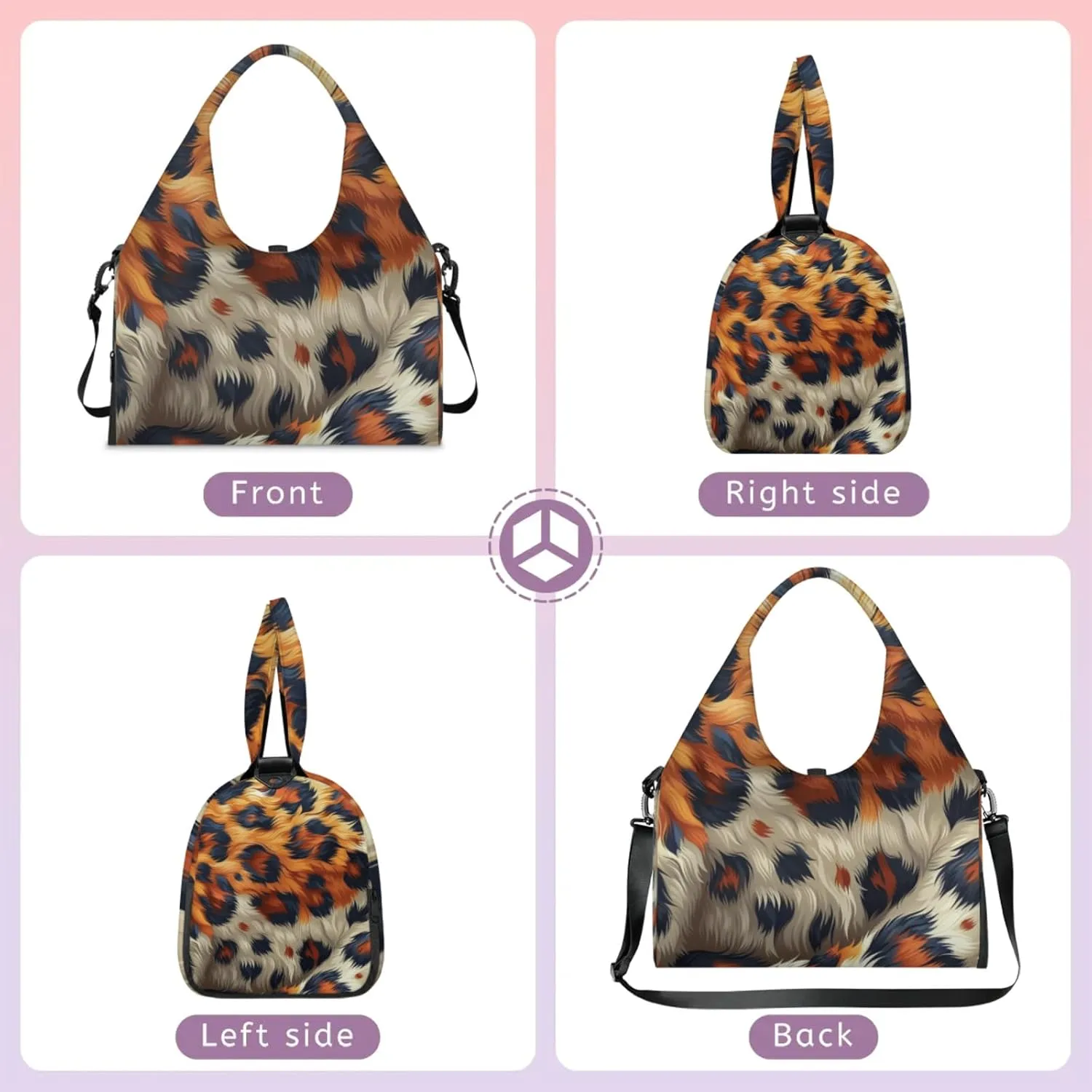 Animal Fur Pattern Gym Bag Yoga Mat Tote for Women with Shoes Compartment Lightweight Duffle Travel Carrier Wet Dry Storage Pockets Adjustable Pilates Mats Shoulder Bags for Sport Swim
