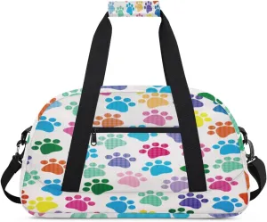 Animal Paw Print Gym Duffel Bag for Men Women Colorful Plaid Sports Tote Bag with Adjustable Shoulder Strap for Dance Gymnastics Traveling Outdoor Camping Overnight Stay