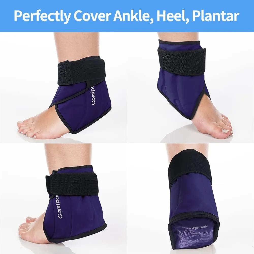 Ankle Ice Pack Wrap Heel Ice Pack for Pain Relief, Hot Cold Therapy Foot Ice Pack Wrap for Plantar Fasciitis, Achilles Tendonitis, Sprain, Swelling, Heel Spur, 2Packs