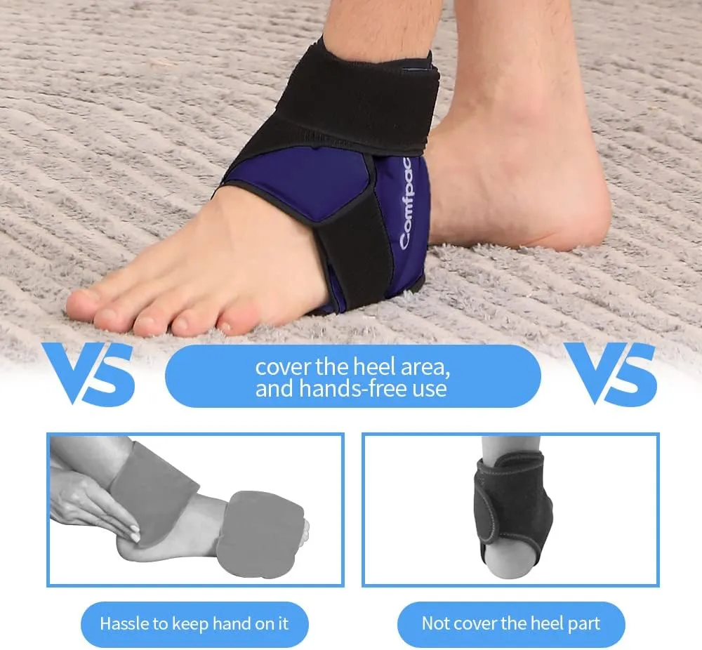 Ankle Ice Pack Wrap Heel Ice Pack for Pain Relief, Hot Cold Therapy Foot Ice Pack Wrap for Plantar Fasciitis, Achilles Tendonitis, Sprain, Swelling, Heel Spur, 2Packs