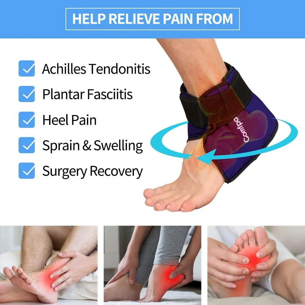 Ankle Ice Pack Wrap Heel Ice Pack for Pain Relief, Hot Cold Therapy Foot Ice Pack Wrap for Plantar Fasciitis, Achilles Tendonitis, Sprain, Swelling, Heel Spur, 2Packs