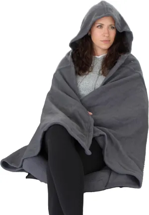Anywear Fleece Hooded Blanket with Cushion & Storage Bag – Portable Comfort for Camping, Travel, Stadium, Beach, Picnics – Non-Slip Grip, Machine Washable, w/Storage Bag - Charcoal