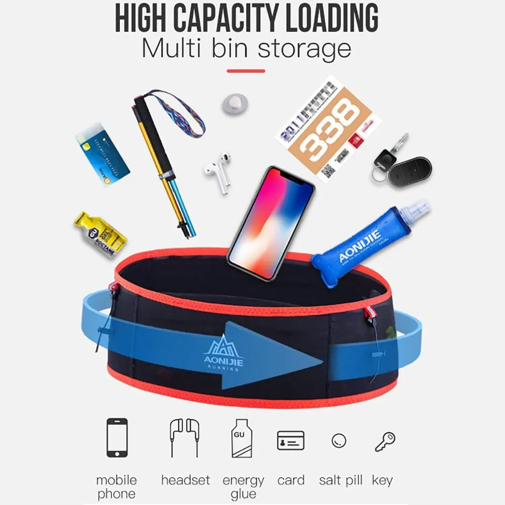 AONIJIE Running hydration belt, waist bag with 250ml soft water bottle, multifunctional suitable for trail running and mountaineering (Black and blue,L/XL)