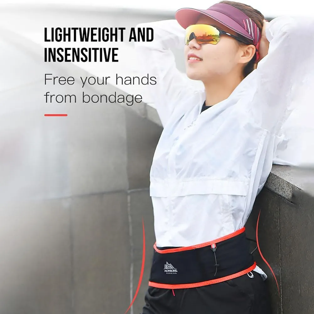AONIJIE Running hydration belt, waist bag with 250ml soft water bottle, multifunctional suitable for trail running and mountaineering (Black and blue,L/XL)