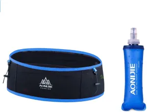 AONIJIE Running hydration belt, waist bag with 250ml soft water bottle, multifunctional suitable for trail running and mountaineering (Black and blue,L/XL)