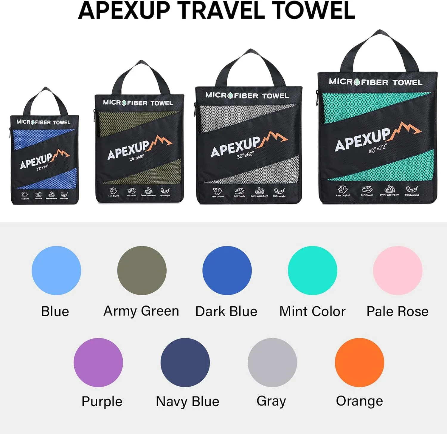 APEXUP Microfiber Travel Towel, Ultra Absorbent Quick Dry Towels, Lightweight Gym Sports Camping Towel for Workout, Yoga, Beach, Shower, Swimming (72"×40", Purple)