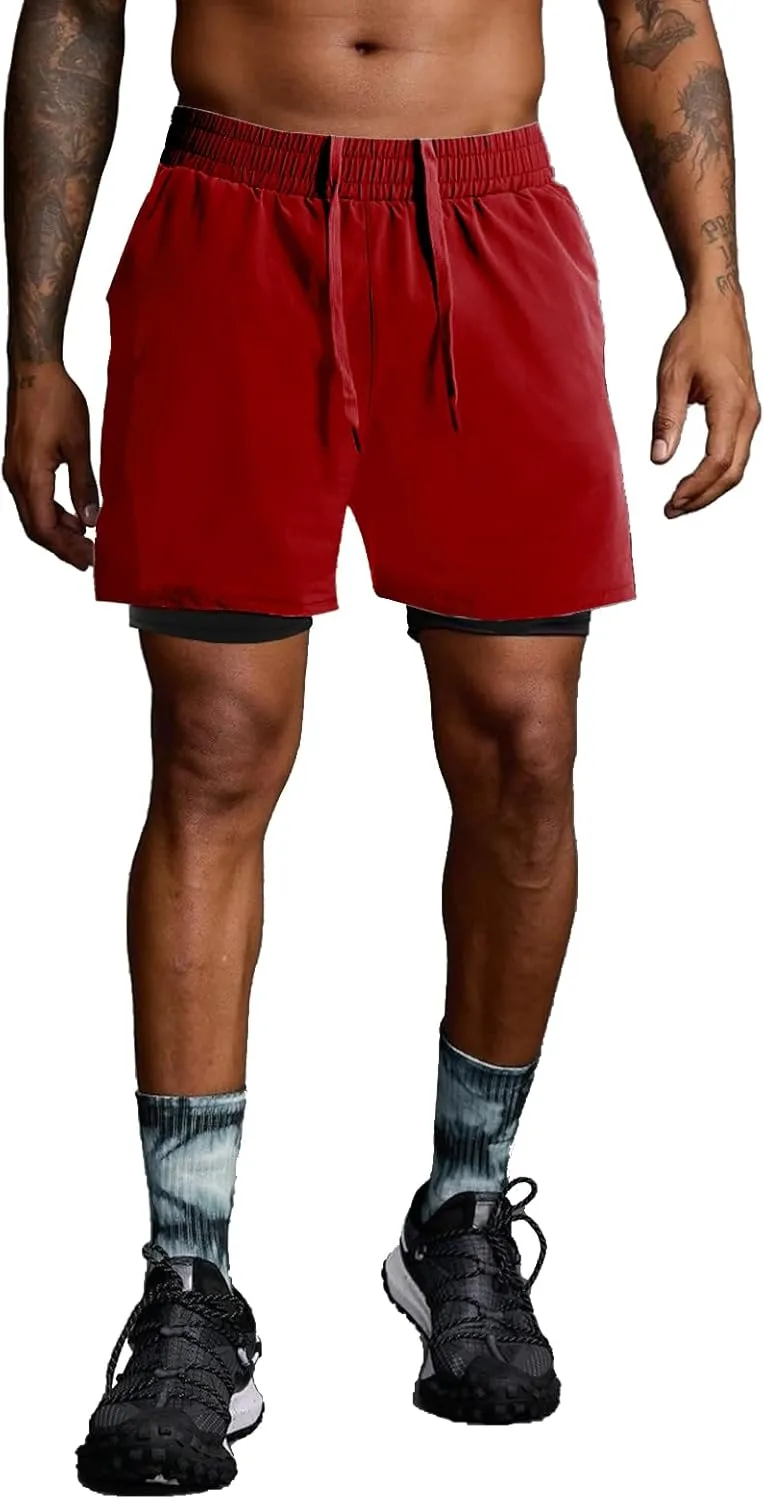 ATTBEA Men's 2 in 1 Running Shorts with Liner 5" Quick Dry Workout Gym Sports Shorts with Pockets