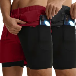 ATTBEA Men's 2 in 1 Running Shorts with Liner 5" Quick Dry Workout Gym Sports Shorts with Pockets