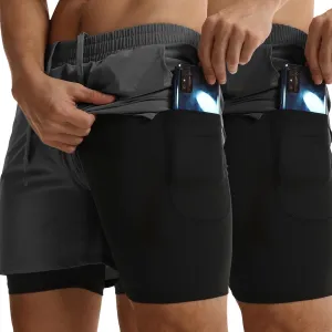 ATTBEA Men's 2 in 1 Running Shorts with Liner 5" Quick Dry Workout Gym Sports Shorts with Pockets