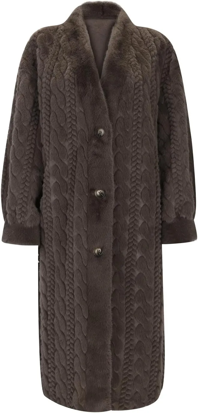 Autumn and Winter Thickened Women's Elongated Imitation Mink Cardigan Jacket Integrated Coat Pleated Back Denim
