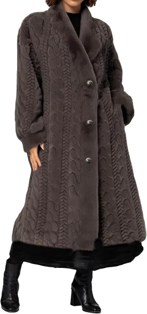 Autumn and Winter Thickened Women's Elongated Imitation Mink Cardigan Jacket Integrated Coat Pleated Back Denim