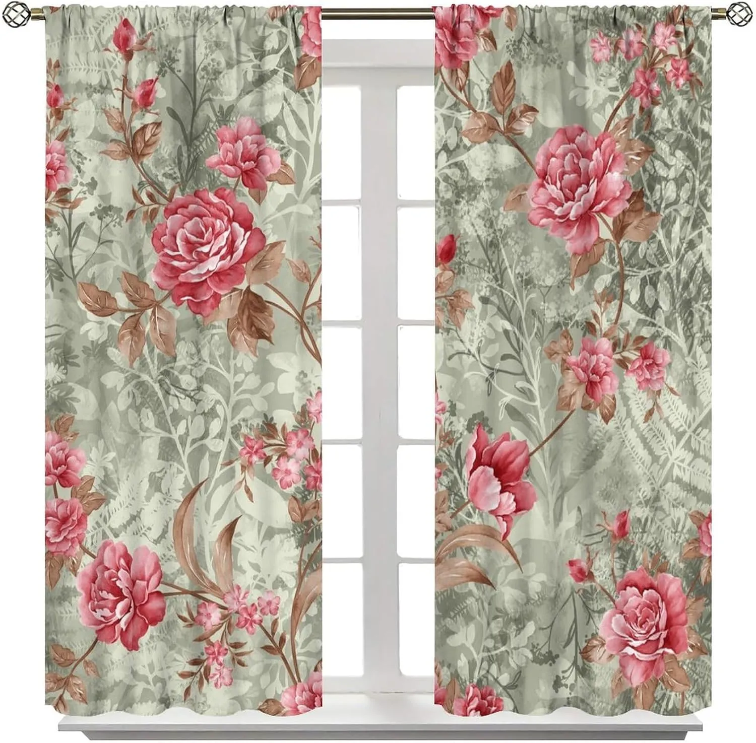 Autumn Dream Rose Blackout Curtains,Light Color Rod Pocket Top Soundproof Floral Curtains for Living Room Farmhouse Dining Room Bedroom 42x63in, Style