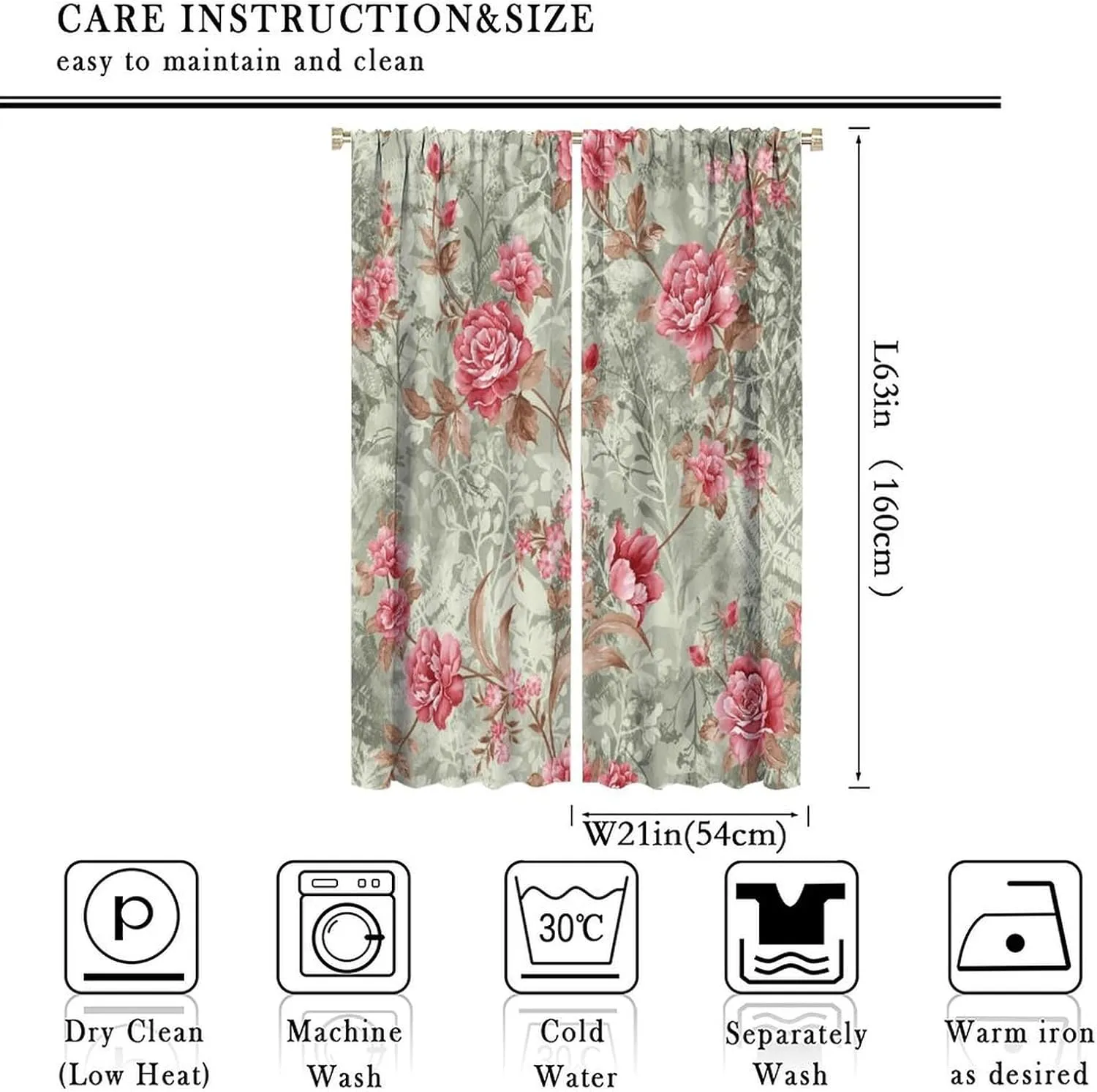 Autumn Dream Rose Blackout Curtains,Light Color Rod Pocket Top Soundproof Floral Curtains for Living Room Farmhouse Dining Room Bedroom 42x63in, Style