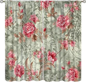 Autumn Dream Rose Blackout Curtains,Light Color Rod Pocket Top Soundproof Floral Curtains for Living Room Farmhouse Dining Room Bedroom 42x63in, Style