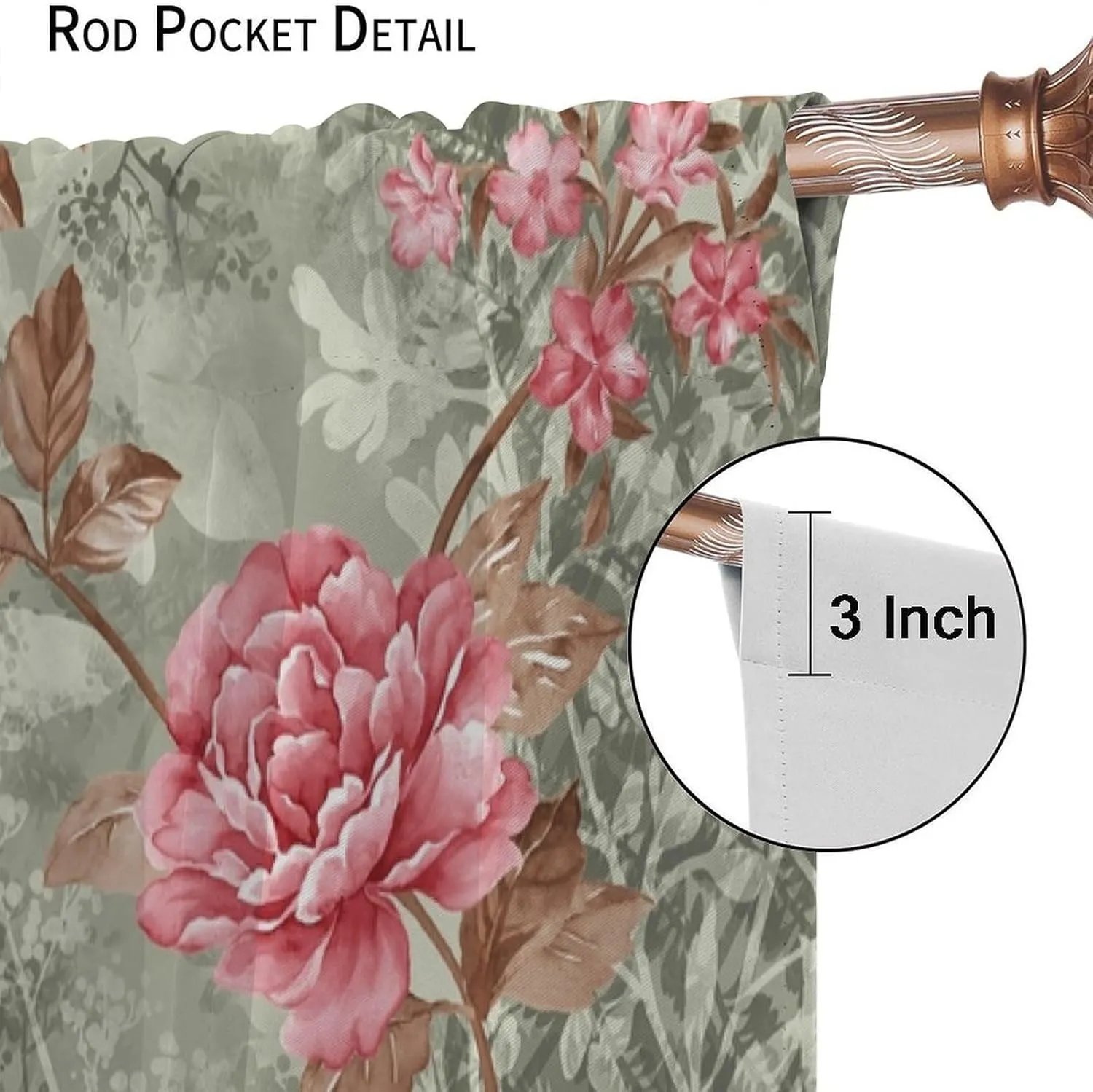 Autumn Dream Rose Blackout Curtains,Light Color Rod Pocket Top Soundproof Floral Curtains for Living Room Farmhouse Dining Room Bedroom 42x63in, Style
