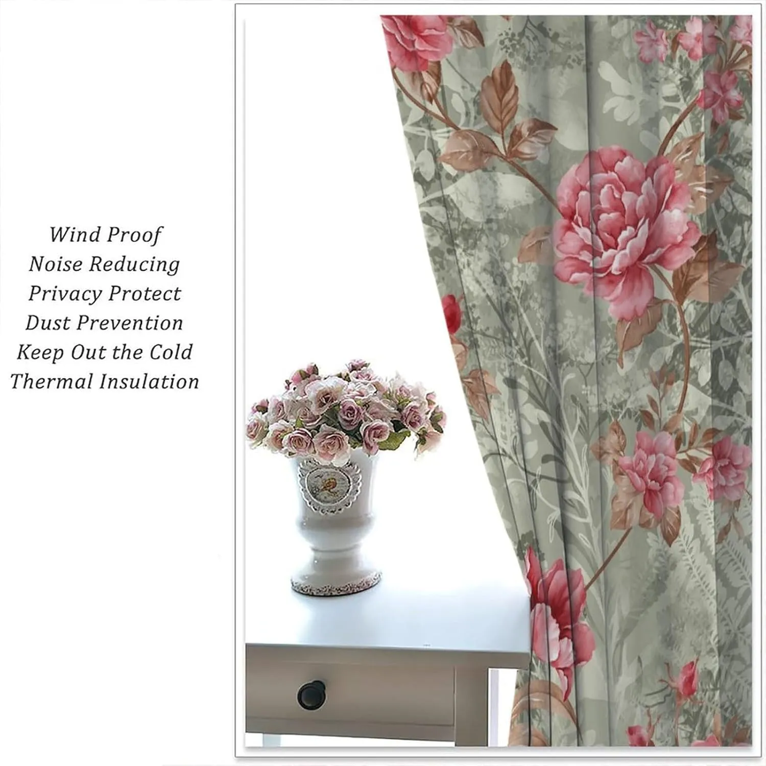 Autumn Dream Rose Blackout Curtains,Light Color Rod Pocket Top Soundproof Floral Curtains for Living Room Farmhouse Dining Room Bedroom 42x63in, Style