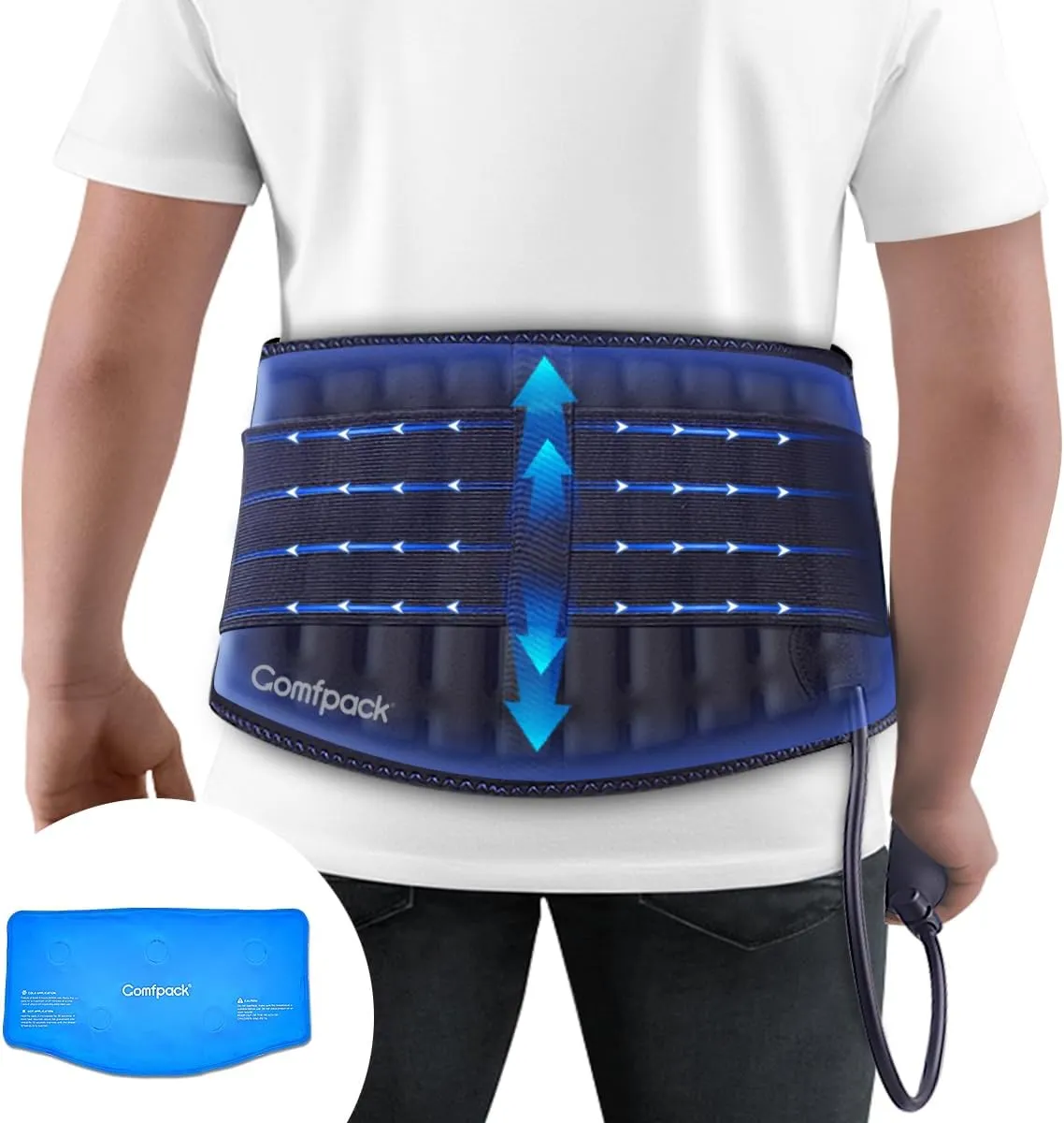 Back Ice Pack for Lower Back Pain with Compression Air Pump, Lumbar Support Brace with Hot Cold Therapy Gel Pack, Relief for Sciatica, Coccyx, Scoliosis Herniated Disc, Spine Surgery