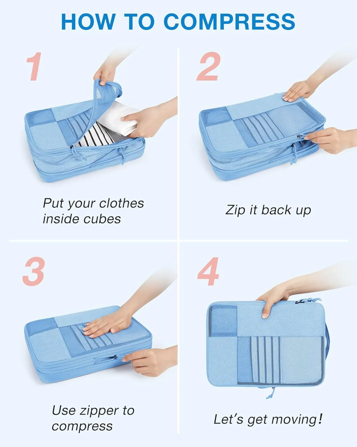 BAGSMART Compression Packing Cubes for Travel, 6 Set Packing Cubes for Carry on Suitcases, Compression Travel Cubes & Suitcase Organizer for Packing with Shoe Bag