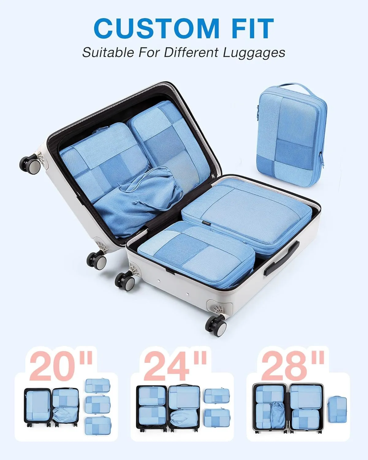 BAGSMART Compression Packing Cubes for Travel, 6 Set Packing Cubes for Carry on Suitcases, Compression Travel Cubes & Suitcase Organizer for Packing with Shoe Bag