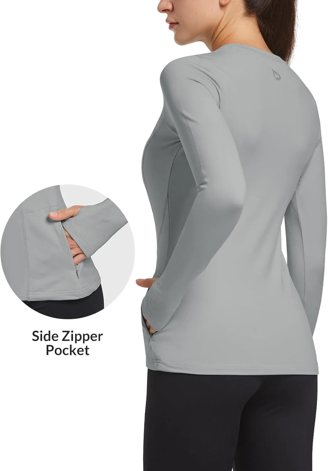 baleaf Thermal Shirts for Women Long Sleeve Fleece Tops Running Workout Cold Weather Gear Compression Zipper Pocket