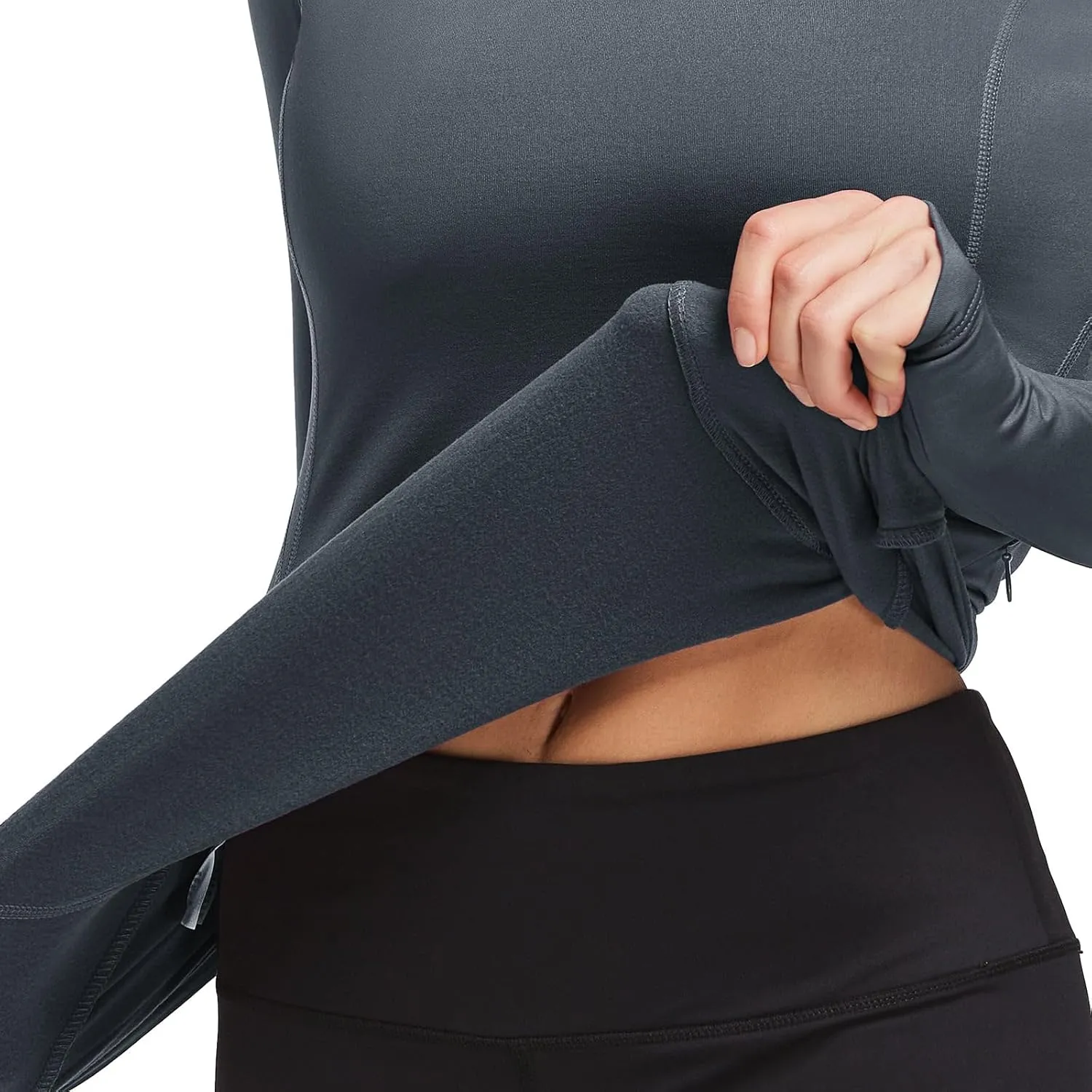 baleaf Thermal Shirts for Women Long Sleeve Fleece Tops Running Workout Cold Weather Gear Compression Zipper Pocket
