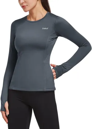 baleaf Thermal Shirts for Women Long Sleeve Fleece Tops Running Workout Cold Weather Gear Compression Zipper Pocket