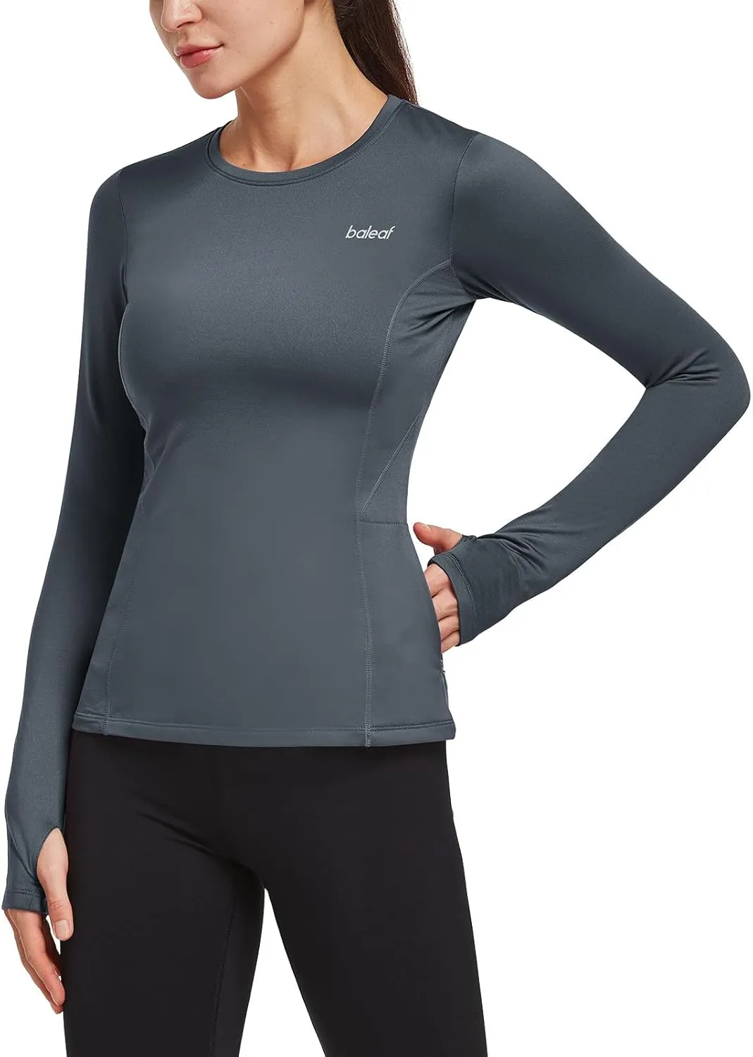 baleaf Thermal Shirts for Women Long Sleeve Fleece Tops Running Workout Cold Weather Gear Compression Zipper Pocket