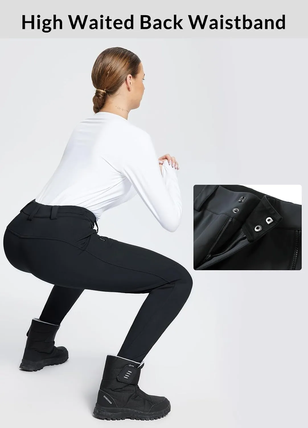 baleaf Women's Fleece Lined Snow Ski Pants Waterproof Windproof Softshell Insulated Slim Thermal Pants Zipper Bottom Leg
