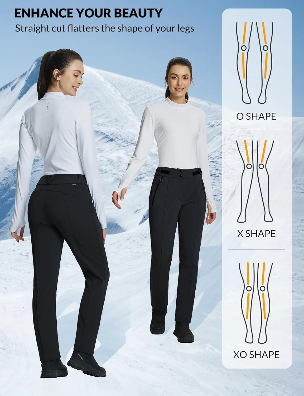 baleaf Women's Snow Pants Fleece Lined Waterproof Softshell Insulated Thermal Winter Pants with Pockets Snowboarding Hiking