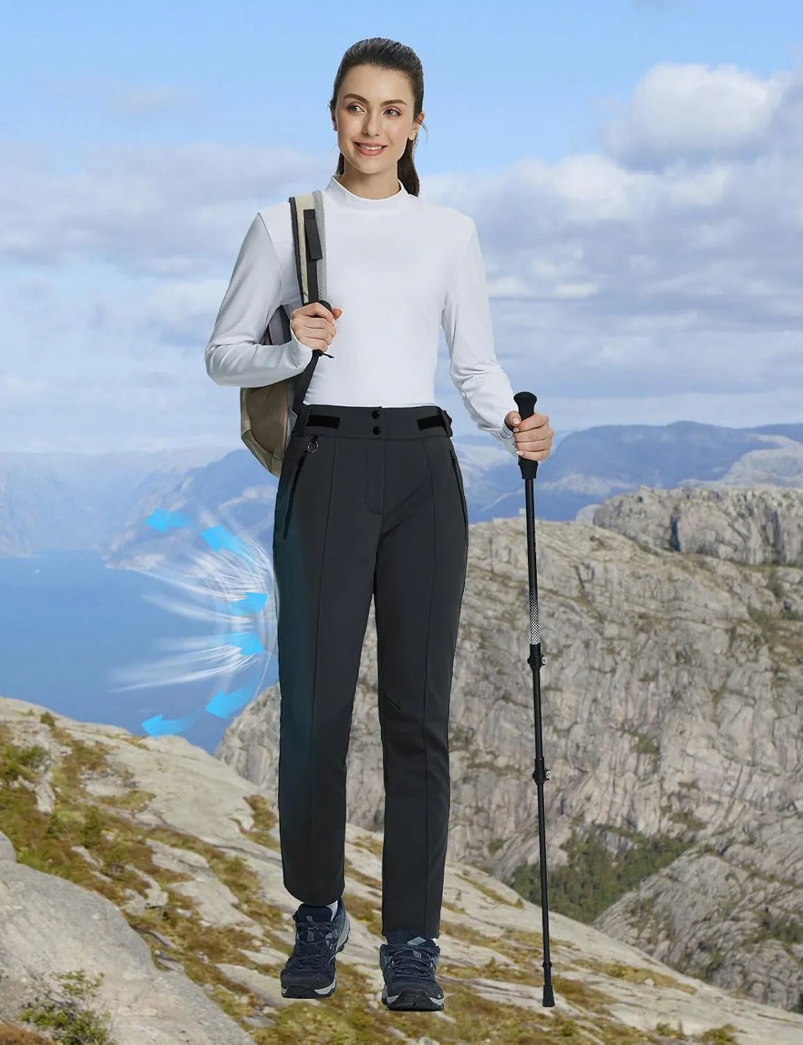 baleaf Women's Snow Pants Fleece Lined Waterproof Softshell Insulated Thermal Winter Pants with Pockets Snowboarding Hiking