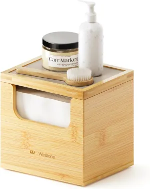 Bamboo Storage Box with Quick Dry Stone, Include 50 PCS Disposable Face Towelettes XL, Front-opening Face Towel Holder, Face Cloths for Washing, Disposable Makeup Remover Dry Wipes Container