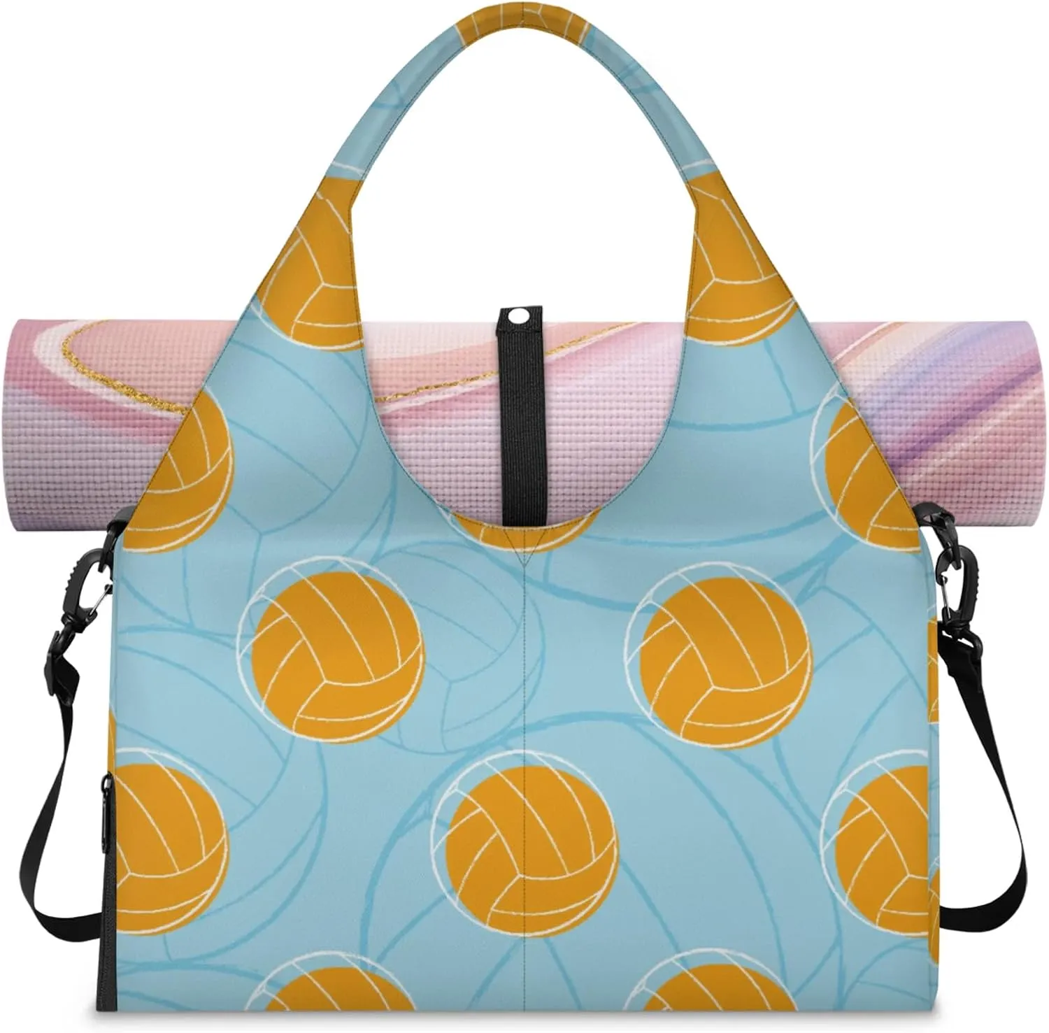Basket Ball Gym Bag Yoga Mat Tote for Women with Shoes Compartment Lightweight Duffle Travel Carrier Wet Dry Storage Pockets Adjustable Pilates Mats Shoulder Bags for Sport Swim