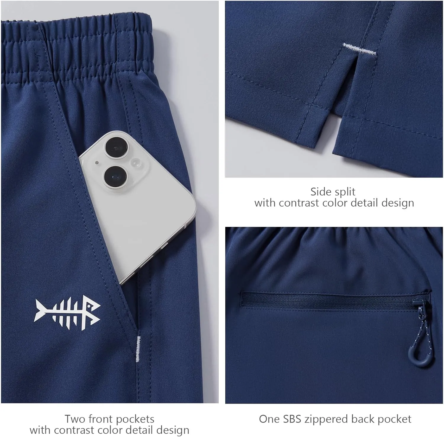 BASSDASH Men’s 7” Fishing Shorts UPF 50  Lightweight Water Resistant Quick Dry for Hiking with Zipper Pocket FP06M